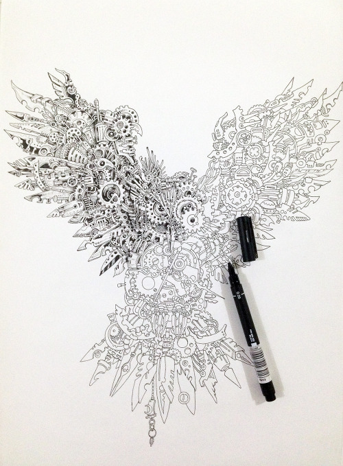 kerbyrosanes:  “TIME GUARDIAN”Commissioned work for Zero Square - Malaysia.I really enjoyed working on this one! A breath of fresh air in terms of composition and use of elements. :)- Uni Pin Fine Liners- 11 x 16 inches of Canson sketch paper-