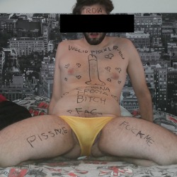 teenietinydick:  revealinginsights:  intohumiliation:  This weirdo wants me to humiliate it. So… Why not. He has shared his face pic wit me and not only is he pathetic and a faggot but ugly as well.  Share the face pic with all of us too…and a name