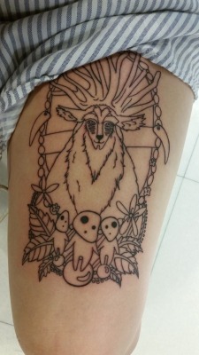 1337tattoos:  Done by Root of Evil Tattoos, Manhattan, NYC Drawn for me by my friend ♡ Hopefully I’ll be getting a matching Spirited Away one on my right thigh soon and getting this one colored. submitted by www.angry-anal-fisting.tumblr.com 