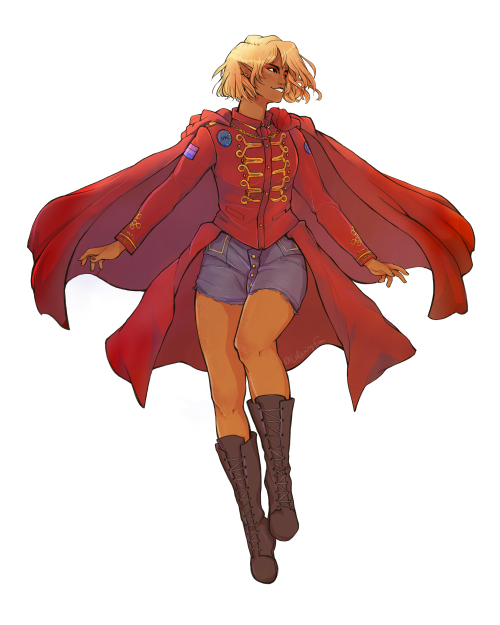 taz-ids:calamity-jam:Jacket OVER robe!!![ID] A full color digital drawing of Lup, grinning with her 
