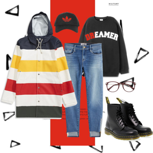 dreamerset by inna2105 featuring a white coatStutterheim white coat / Frame jeans / Dr. Martens plat