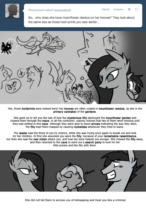 shyreadsmoon:  Oh dear. Mom complains all the time about subordinates who take liberties with her orders. At least the mysterious moon mare has a good head on her shoulders.  >w<