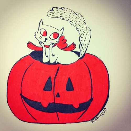 Gatos y calabazas ¿por qué no? Día 22 de #inktober y día 3 de la serie del horror #halloween #inktob