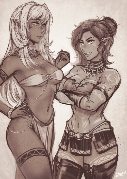   random OCs that I might expand on later alma (elf) &amp; vira (half-orc)  they&rsquo;re