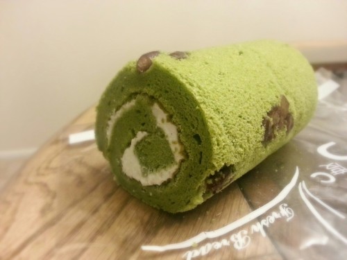 Green tea red bean swiss roll