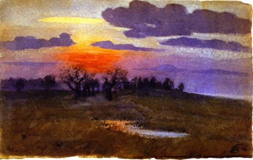 Oscar Bluemner - Landscape, Sunset. 1906. Watercolour.