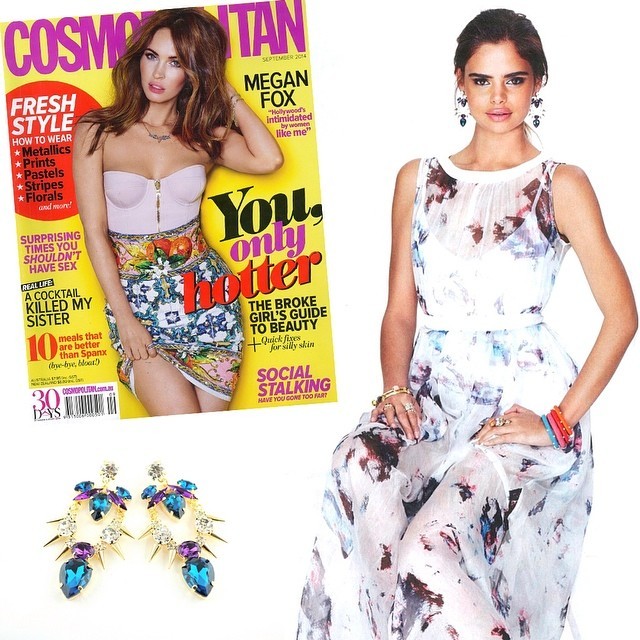 So excited to see @Sam_Harris with our XL-Teardrop & Spike Earrings in this month’s @cosmoaustralia! Shop #wanderlustandco jewels here >> wanderlustandco.com x