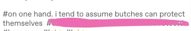 femme-bo:butch-nudibranch:femme-bo:femme-bo:people will really have the gall to look me (Femme with a capital F, protector of butches) in the eye and say  “well at least you’re not one of THOOOSEEE bull dyke lesbians”n that’s when I pull the hammer