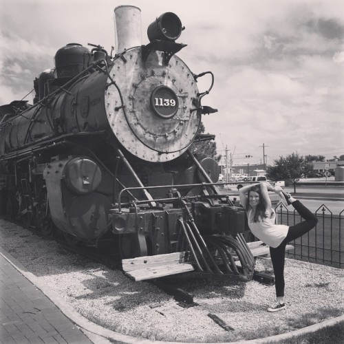 #LordOfTheDance or #StandingBow pose in front of an old train. #BootHill #DodgeCity (at Boot Hill Mu