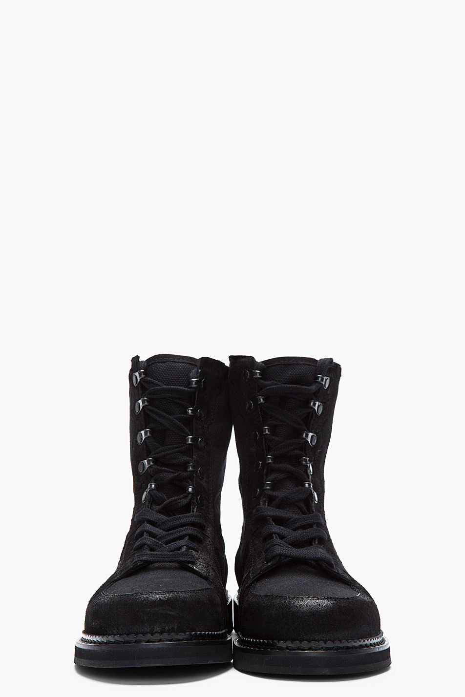 wantering:  Silent by Damir Doma Black Cotton Pique and Textured Leather Combat Boots