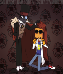 smolhobbyist:  “King” BH and Doctor Flug.background used: https://sminch.tumblr.com/post/161522769130/villainous-backgrounds-xI spent hours just to make a decent shading. My fingers hurt.Bless my ex boyfriend to let me post it, and said the picture