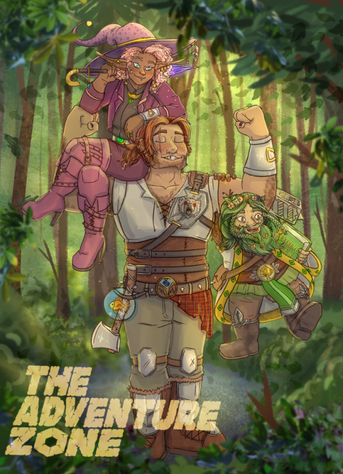 apocahipster:heres the boys [image description: an illustrated poster for The Adventure Zone featuri