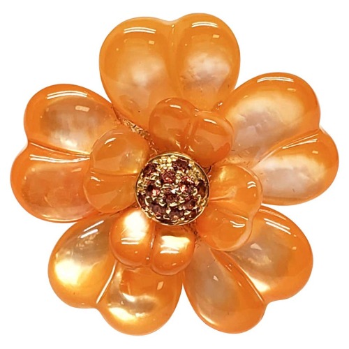 Dyed mother of pearl, orange sapphire, and gold flower cocktail ring, Andreoli (at 1stdibs)