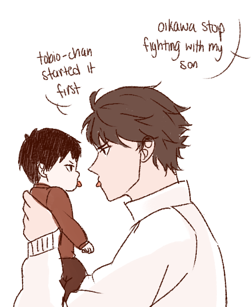 kageyemas:dad au in which iwaizumi is dad and tobio is his son!!! iwaizumi’s probably amazing with kids though lbriwaizumi is also dating oikawa, who is a bigger baby than his son 