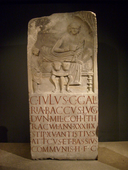 Tombstone in memory of Gaius Iulius Baccus, arranged by his two heirs Antistius Atticus and Bassius 