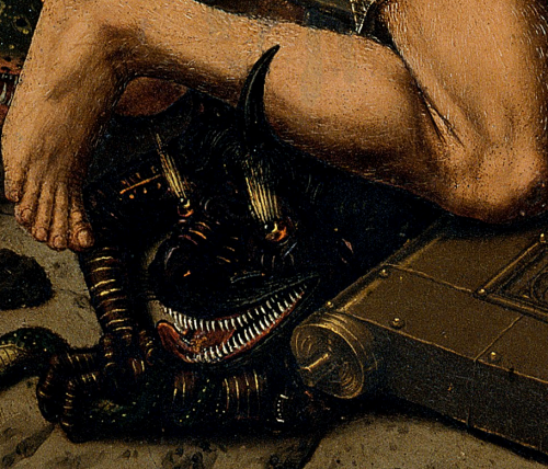 The Descent into Hell (detail). Bartolomé Bermejo ~ ca.1475 MNAC, Spain• via Bibliothèque Infernale 