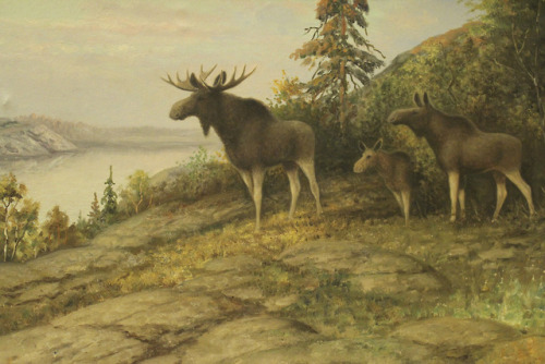 Sten Ekendahl (1897 - 1968) - Moose Family. Oil on canvas.