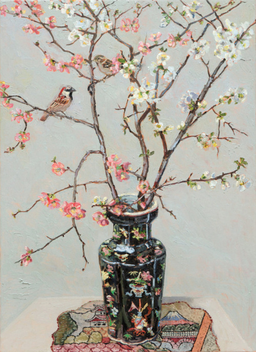 huariqueje:  Sparrows and Japonica    -    Lucy Culliton , 2017  Australian,b.19
