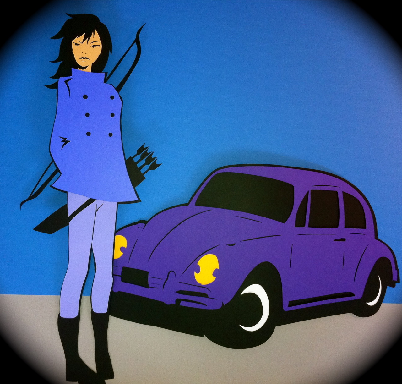 docgold13:  Hawkeye Kate Bishop with the VW Hawkmobile 