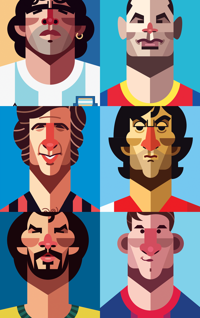 danielnyariillustrations:  Playmakers Preview #3.  25 Legends of football in one