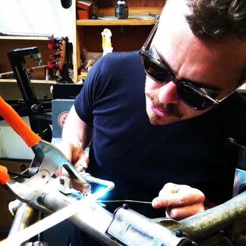 jennlevo:Sacha brazing on the cable stops and guides. The torch is kinda like a light saber, but inv