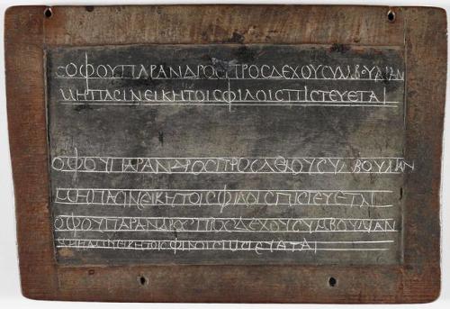 historyarchaeologyartefacts:Ancient Greek homework (which Cerberus didn’t eat Wax tablet, Egypt, 2nd