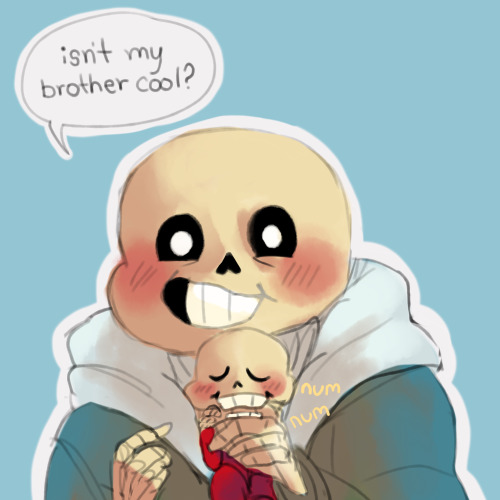 binart: SANS LOVES HIS LIL BABY BRO SO MUCH OK there’s no pacifiers underground, so he just lets pap chew on his fingers because he loves to for some reason??? hahaha 