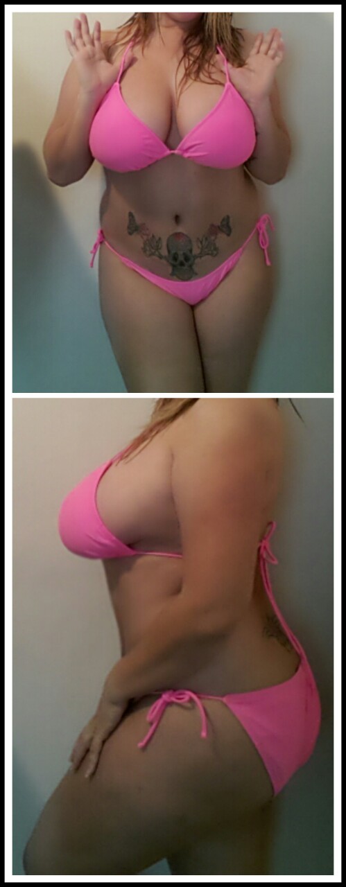 killerkurves:  sexyladi10:  Pink bathing suit ;) Still working on getting fit. 42D-34-42