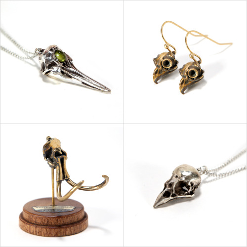 fire-and-bone:New Kickstarter Collection!  Nine new species, new earrings, and more gemstone skull p