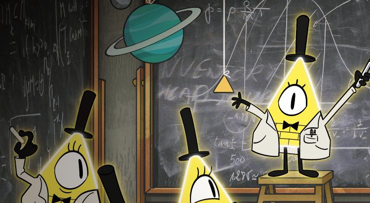 Artwork of Bill Cipher, with 2 clones (and 1 cut off), in "The Book of Bill" (specifically for Bill's brain)