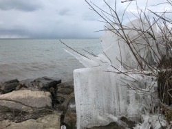 cosmicalypso: Hey @sixpenceee @sixpenceeeblog ! I went hiking at Hamlin Beach State Park in New York the other day and discovered some ice that  looked pretty wild and spooky. I hope you enjoy!