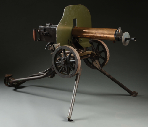 Scarce Russian Maxim machine gun with brass cooling sleeve. Captured by Germany during World War I a