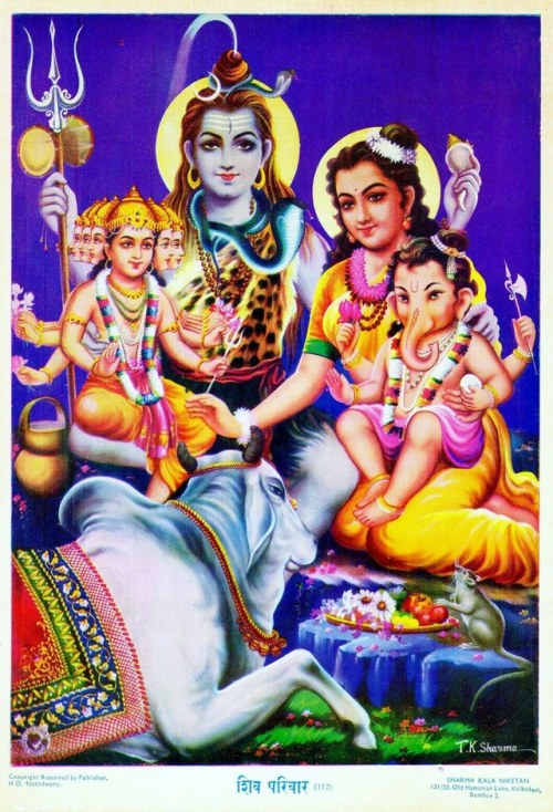 hinducosmos: Shiva Parvati Ganesh Kartikeya Artist: T.K.Sharma. Publisher: Sharma Kala Niketan.  (vi