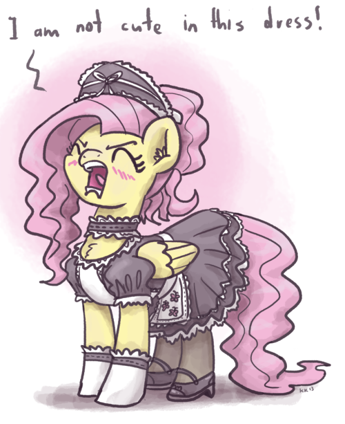 king-kakapo:   Requesting fluttershy in a french maid dress as a pony with a nice panty shot  /mlp/ draw thread request, October 3, 2013.  with a nice panty shot  Forgot that little detail.  Yes you are, Flutters. Yes you are. <3