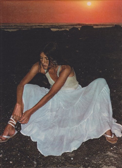 Top: KenzoSkirt: Agnès B.Shoes: Maud Frizon Elle France, January 1977Photographed by Michel Berton