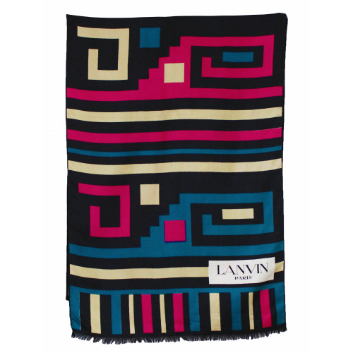Just Listed!LANVIN - 70&rsquo;s Large Silk Aztec Scarfnow available at Featherstone Vintage 