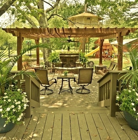 Deck Pergolas Mid-sized Traditional Backyard Water Fountain Deck With A Pergola: An Example Of A Water
