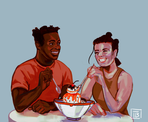 tiffbaxter:Finn & Rey having a BB-8 sundae! Commission for Em over at @finnreyfridays Thank yo