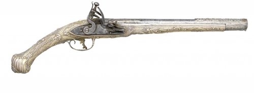 Silver plated copper stocked Greek holster pistol, circa 1820.