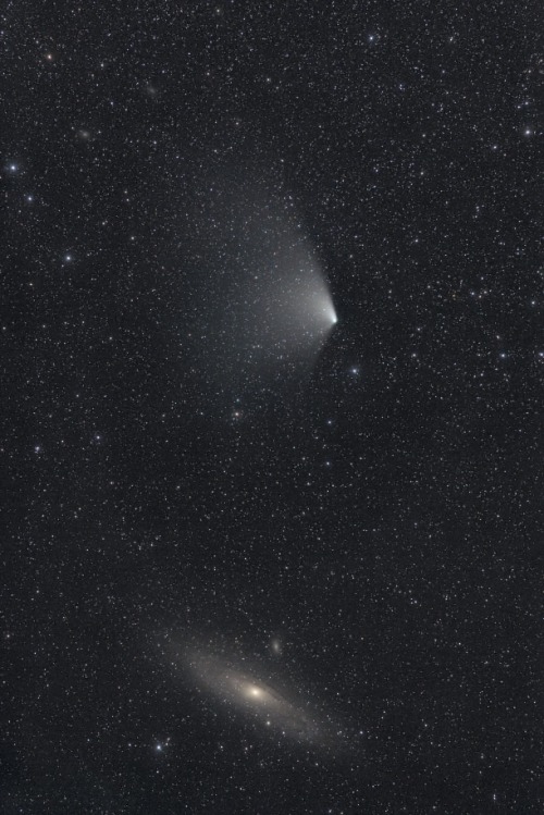 thedemon-hauntedworld:The comet PanSTARRS and M31 The Andromeda Galaxy by Miloslav Druckmüller