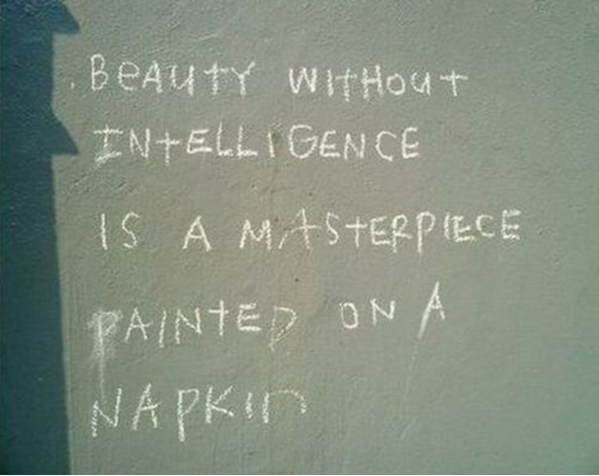 Beauty without intelligence is a masterpiece painted on a napkin.