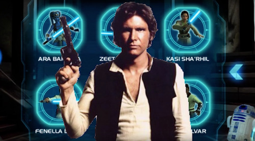 “So I gotta select my Padawan, huh? Yeah… so where’s Luke? I wanna play as Luke, or Han Solo 