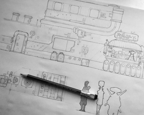 thisnorthernboy:  Working on a new commission - a sci-fi street scene.   Currently sketching and trying to come up with ideas and a visual vocabulary. 