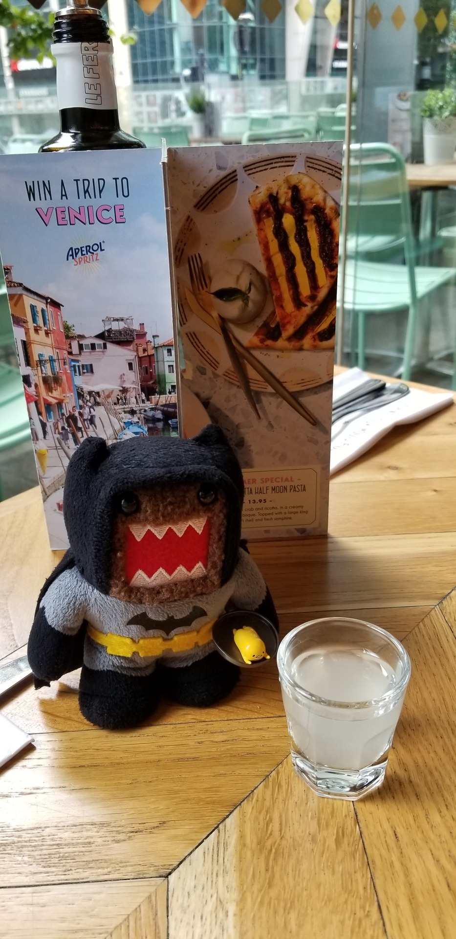 Domo Batman Enjoyed A Tasty Beverage His Size. 