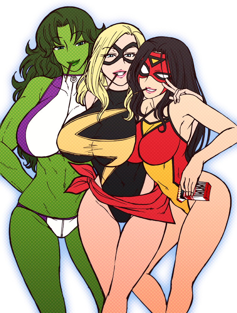 fandoms-females:  CBV # 15 - Smile you Hotties ( SheHulk Ms.Marvel SpiderWoman by