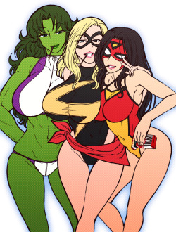 fandoms-females:  CBV # 15 - Smile you Hotties ( SheHulk Ms.Marvel SpiderWoman by cva1046 )  &lt; |D&rsquo;&ldquo;&rdquo;