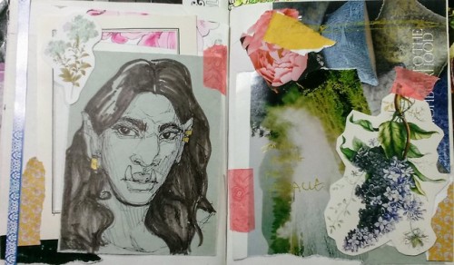 bipolyjack: bipolyjack:i found an empty sketchbook in my mom’s house and im making little oc collage