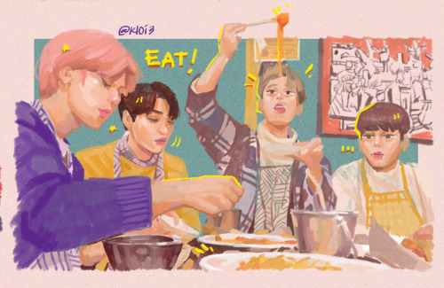 I find it v cute of them eating together so I drew them!