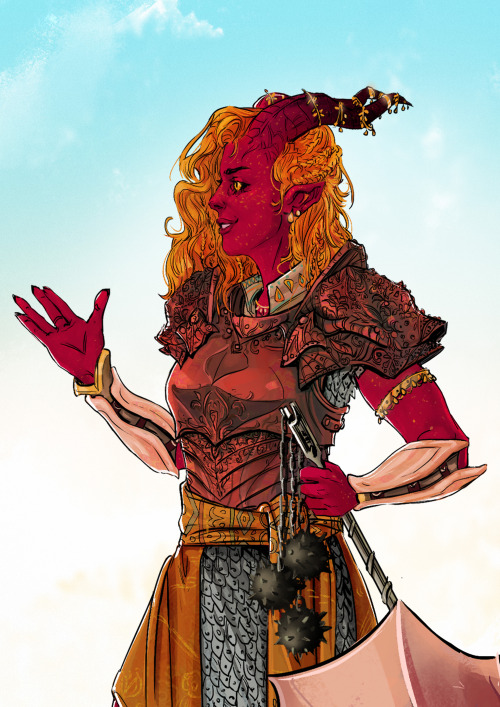 A dnd commission i had a pleasure to draw &lt;3 Nisa, beautiful red-skinned cleric/paladin! &