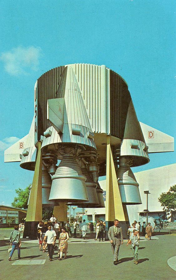 thevaultoftheatomicspaceage:  1964 World’s Fair U.S. Rocket Park Postcard  New